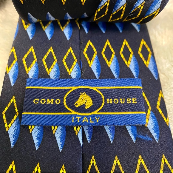 Como House Italy 🇮🇹 Blue & Gold 100% Silk Tie EUC - Picture 5 of 5